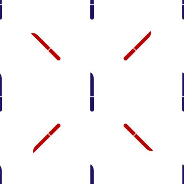 Mavi ve kırmızı bıçak ikonu beyaz arka planda kusursuz desen izole etti. Çatal bıçak sembolü. Vektör İllüstrasyonu