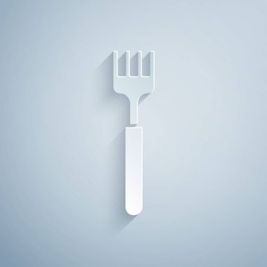 Kağıt kesiği simgesi gri arkaplanda izole edilmiş. Çatal bıçak sembolü. Kağıt sanatı tarzı. Vektör İllüstrasyonu