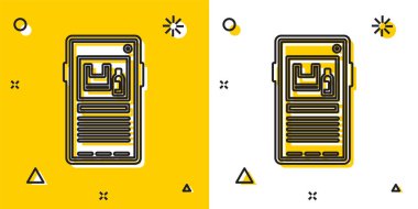 Siyah Durak plastik kirliliği ikonu sarı ve beyaz arka planda izole edildi. Ekolojik poster. Rastgele dinamik şekiller. Vektör İllüstrasyonu