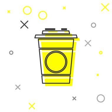 Gri çizgi kağıt cam ikonu beyaz arkaplanda izole edilmiş. Soda bardağı. Taze soğuk içecek sembolü. Vektör İllüstrasyonu