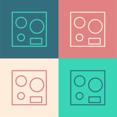 Renk çizgisi elektrikli soba simgesi renk arkaplanında izole edildi. Mutfak tabelaları. Dört daire ocağı olan bir hob. Vektör İllüstrasyonu