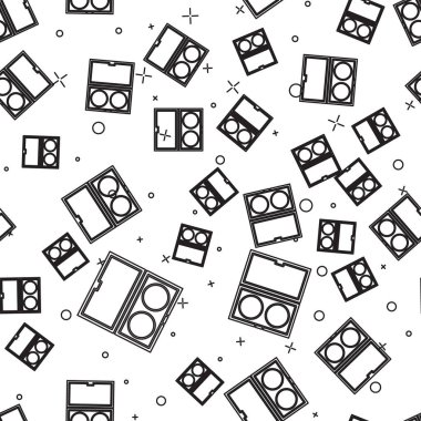 Siyah çizgi makyaj tozu ve ayna ikonu beyaz arka planda izole edilmiş pürüzsüz desen. Vektör İllüstrasyonu