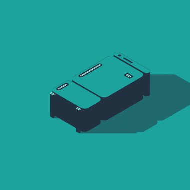 Isometric Buzdolabı simgesi yeşil arka planda izole edildi. Buzdolabı buzdolabı. Ev aletleri ve aletler. Vektör İllüstrasyonu