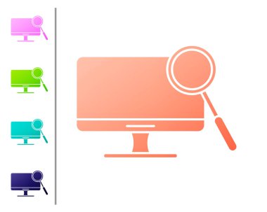 Mercan Bilgisayar tanılama simgesi beyaz arkaplanda izole edildi. Uygulama, servis, ayar seçenekleri, bakım, onarım. Renk simgelerini ayarla. Vektör İllüstrasyonu