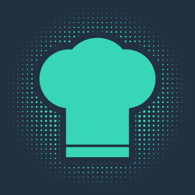 Yeşil Şef şapka simgesi mavi arkaplanda izole edildi. Aşçılık sembolü. Aşçı şapkası. Soyut çember rastgele noktalar. Vektör İllüstrasyonu