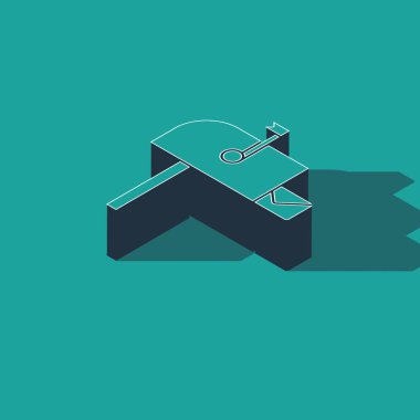 Isometric Open mail box icon isolated on green background. Mailbox icon. Mail postbox on pole with flag.  Vector Illustration