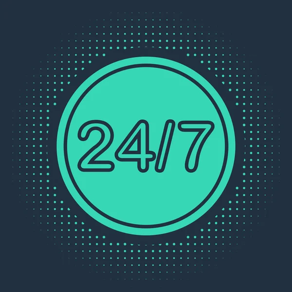 緑の時計青の背景に隔離された24時間のアイコン 丸一日アイコン 24時間サービスシンボル 抽象円のランダムなドット ベクターイラスト — ストックベクタ