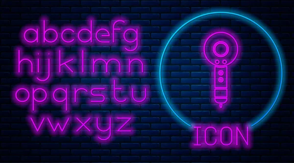 Gloeiende Neon Haardroger Pictogram Geïsoleerd Bakstenen Muur Achtergrond Haardroger Teken — Stockvector