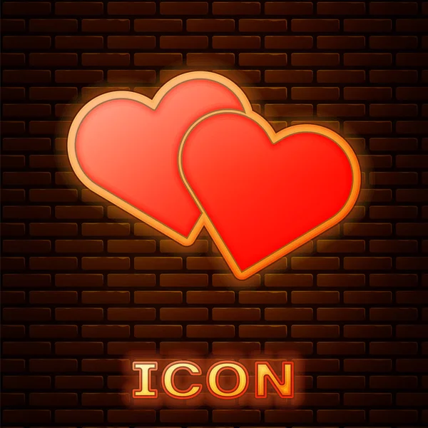 Leuchtende Neon Herz Symbol Isoliert Auf Backstein Wand Hintergrund Romantisches — Stockvektor