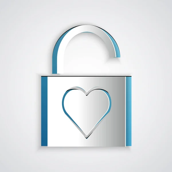 Paper Cut Lock Heart Icon Isolated Grey Background Locked Heart — Stock Vector