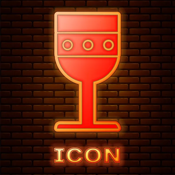 Icono Copa Medieval Neón Brillante Aislado Fondo Pared Ladrillo Ilustración — Vector de stock