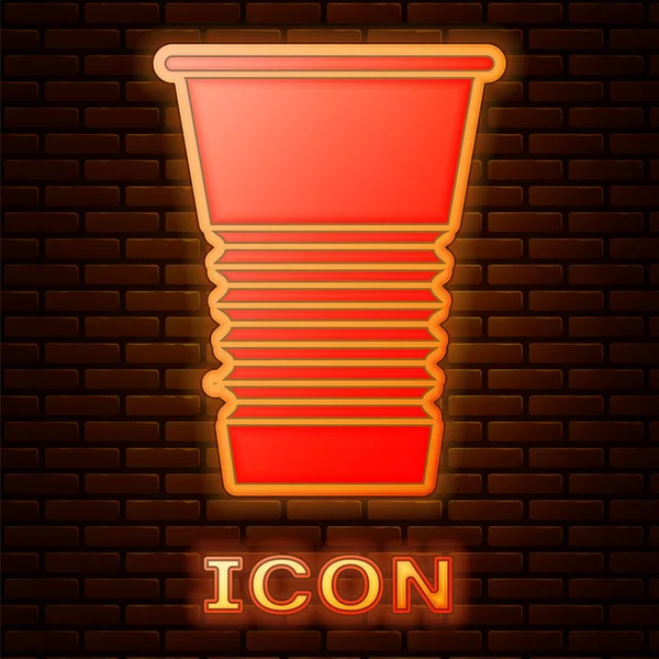 Icona Vetro Fluorescente Carta Neon Isolato Sfondo Muro Mattoni Bicchiere — Vettoriale Stock