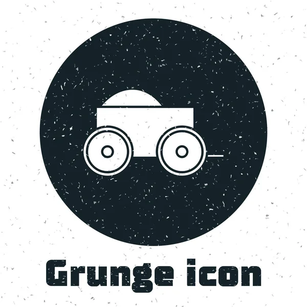 Grunge Wooden四轮四轮车与干草图标隔离在白色背景 病媒图解 — 图库矢量图片