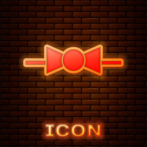 Zářící Neon Motýlek Ikona Izolované Cihlové Zdi Pozadí Vektorová Ilustrace — Stockový vektor