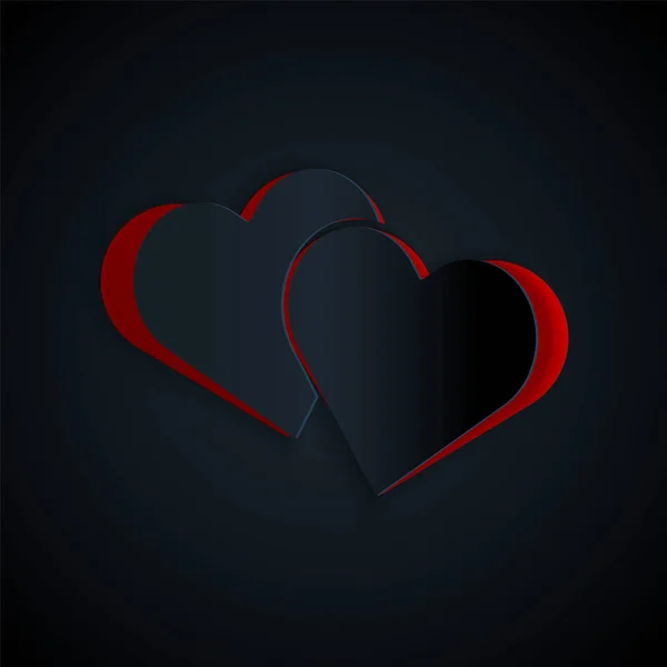 Paper Cut Heart Icon Isolated Black Background Romantic Symbol Linked — Stock Vector