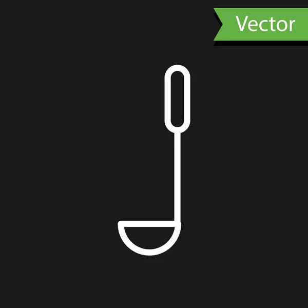 White Line Kitchen Ladle Icon Isolated Black Background Cooking Utensil — ストックベクタ