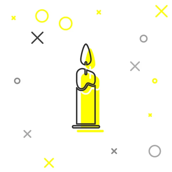 Grey Line Burning Candle Candlestick Icon Isolated White Background Cylindrical — Stock Vector
