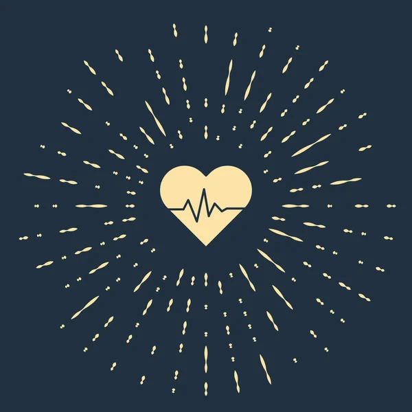 Beiges Herzfrequenzsymbol Isoliert Auf Blauem Hintergrund Herzschlagzeichen Herzpuls Symbol Kardiogramm — Stockvektor