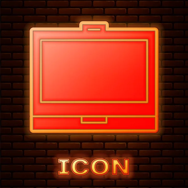 Glowing Neon Makeup Powder Mirror Icon Isolated Brick Wall Background — Stock Vector