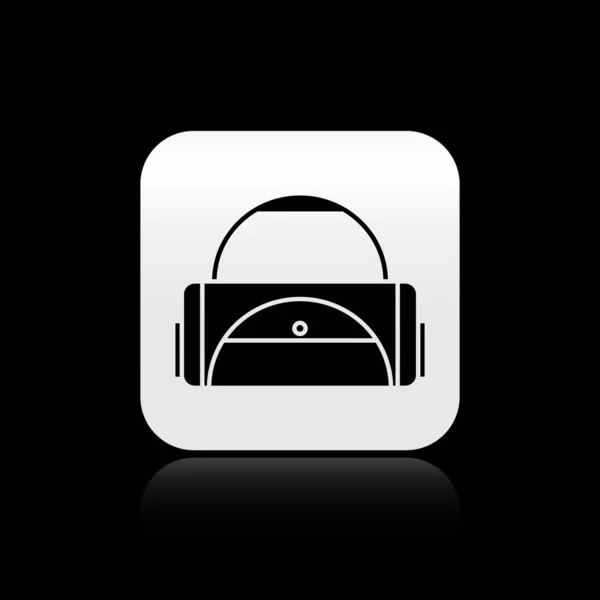 Schwarze Sporttasche Symbol Isoliert Auf Schwarzem Hintergrund Silberner Quadratischer Knopf — Stockvektor