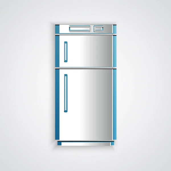 Icono Del Refrigerador Cortado Papel Aislado Sobre Fondo Gris Refrigerador — Vector de stock