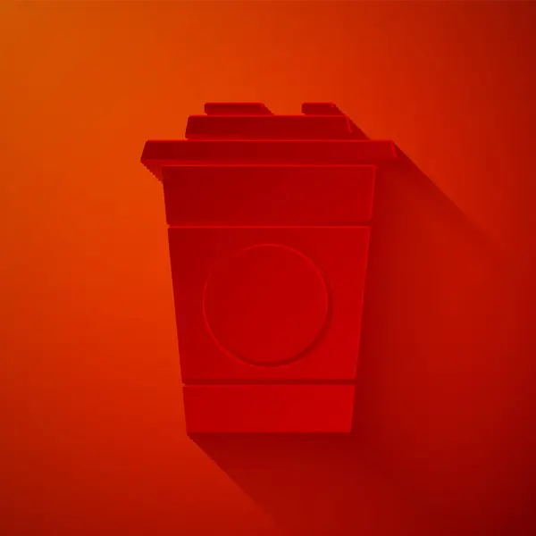 Papier Découpé Icône Verre Isolé Sur Fond Rouge Verre Soda — Image vectorielle