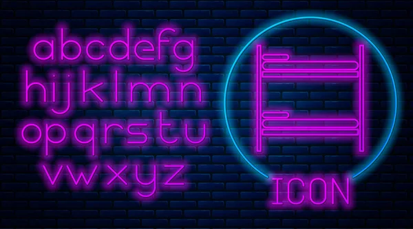 Leuchtende Neon Etagenbett Symbol Isoliert Auf Backsteinwand Hintergrund Neonlicht Alphabet — Stockvektor