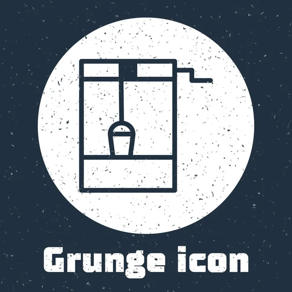 Grunge Line Bien Avec Seau Une Icône Eau Potable Isolés — Image vectorielle