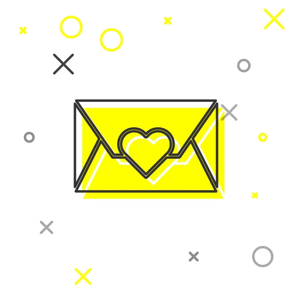 Grey Line Envelope Valentine Heart Icon Isolated White Background Message — 스톡 벡터