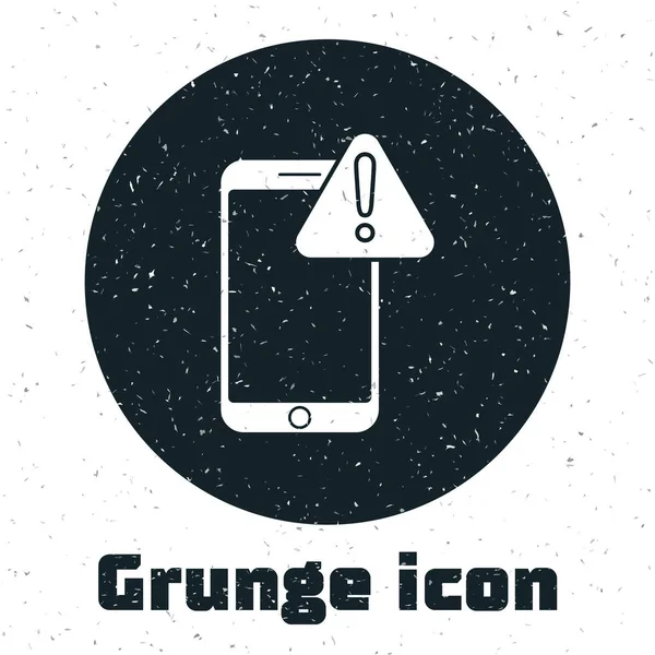 Grunge Handy Mit Ausrufezeichen Symbol Auf Weißem Hintergrund Alarmmeldung Smartphone — Stockvektor