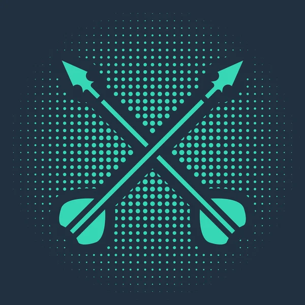 Green Medieval Crossed Arrows Icon Isolated Blue Background Medieval Weapon — 스톡 벡터