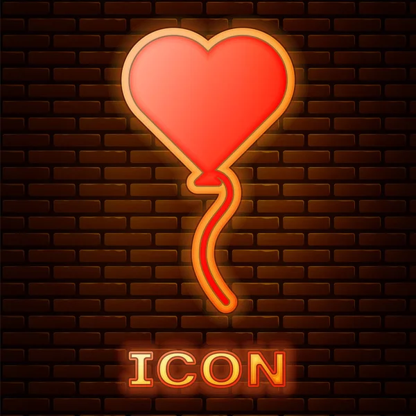 Zářící Neonové Balónky Podobě Srdce Ikonou Stuhy Izolované Pozadí Cihlové — Stockový vektor