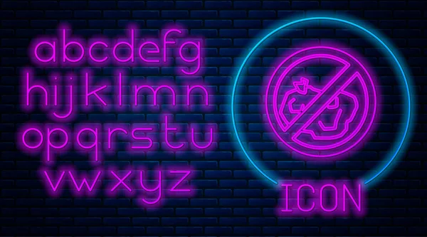 Glowing Neon Trash Icon Isolated Brick Wall Background Neon Light — 스톡 벡터