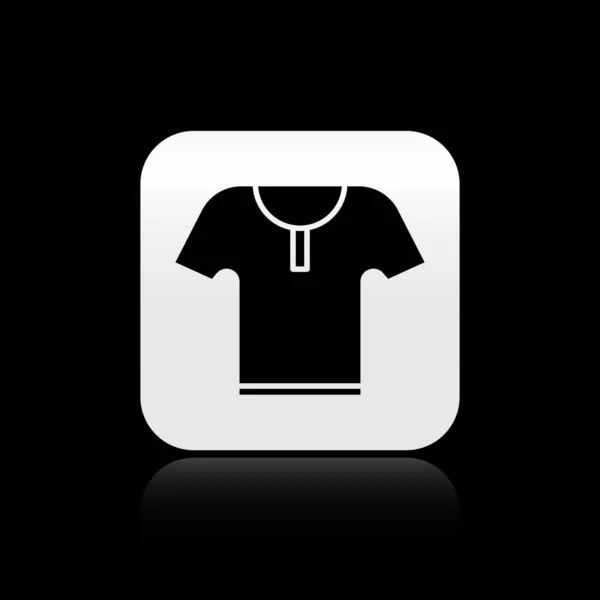 Black Body Armor Icon Isolated Black Background Silver Square Button — 스톡 벡터