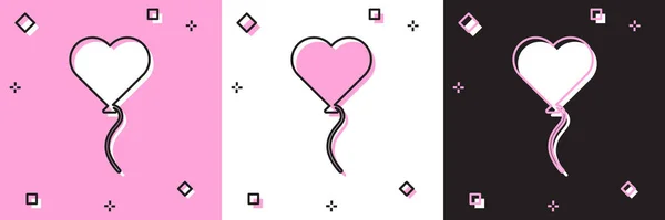 Set Balloons Form Heart Ribbon Icon Isolated Pink White Black — ストックベクタ
