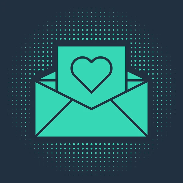 Green Envelope Valentine Heart Icon Isolated Blue Background Message Love — Stock Vector