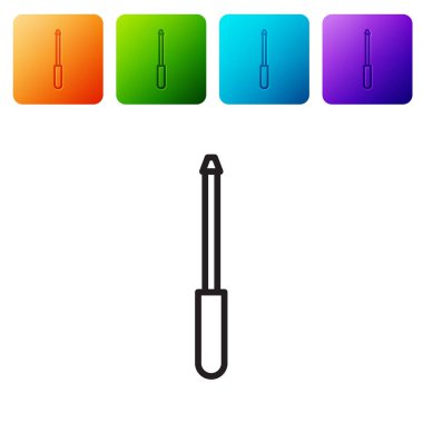 Siyah çizgi bileyici simgesi beyaz arkaplanda izole edildi. Renkli kare düğmelerle simgeleri ayarla. Vektör İllüstrasyonu