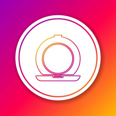 Renk arkaplanında ayna simgesi olan renk çizgisi makyaj tozu. Çember beyaz düğme. Vektör İllüstrasyonu