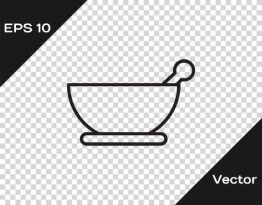 Siyah çizgi havan ve tokmak simgesi şeffaf arkaplanda izole edildi. Vektör İllüstrasyonu