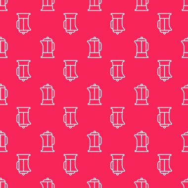 Beyaz çizgi Fransız basın ikonu, kırmızı arkaplanda kusursuz desen izole etti. Vektör İllüstrasyonu