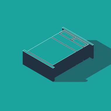 Yeşil arka planda iki ya da bir kişi için Isometric Büyük yatak. Vektör İllüstrasyonu