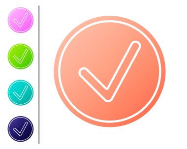 Coral Check mark in circle icon isolated on white background. Choice button sign. Checkmark symbol. Set color icons. Vector Illustration