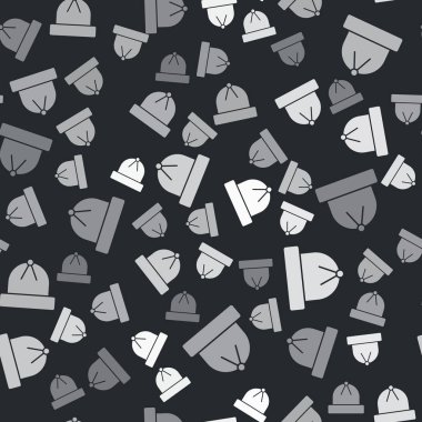 Gri Kış şapka ikonu, siyah arkaplanda izole edilmiş pürüzsüz desen. Vektör İllüstrasyonu