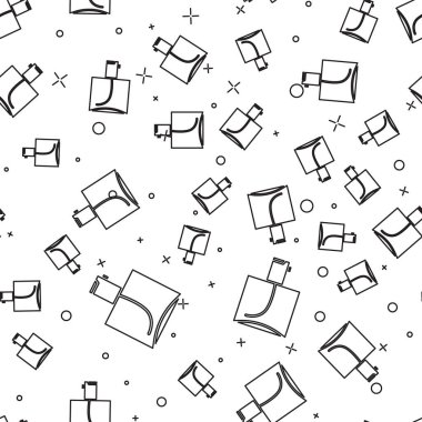 Siyah çizgi parfüm ikonu beyaz arka planda kusursuz desen izole etti. Vektör İllüstrasyonu