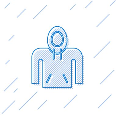 Mavi çizgi kapüşonlu simgesi beyaz arkaplanda izole edildi. Kapüşonlu kazak. Vektör İllüstrasyonu