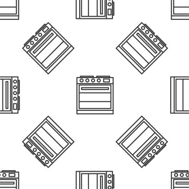 Gri çizgi fırın simgesi, beyaz arka planda kusursuz desen izole etti. Fırın tabelası. Vektör İllüstrasyonu