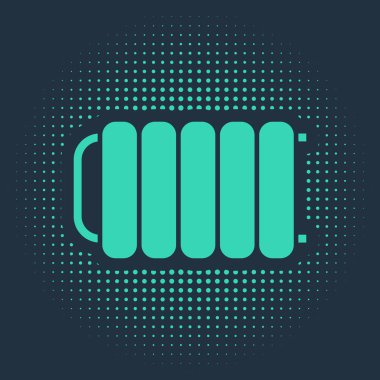 Mavi arkaplanda yeşil ısıtma radyatörü simgesi izole edildi. Soyut çember rastgele noktalar. Vektör İllüstrasyonu