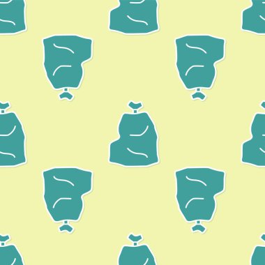 Yeşil çöp torbası ikonu sarı arka planda izole edilmiş pürüzsüz desen. Vektör İllüstrasyonu