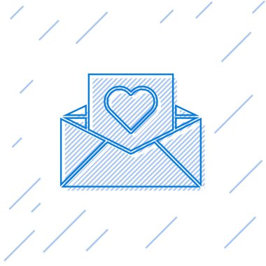 Beyaz arka planda Sevgililer Günü kalp ikonu olan mavi çizgi. Mesaj aşkım. Aşk ve romantizm mektubu. Vektör İllüstrasyonu