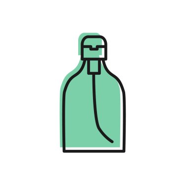 Siyah çizgi, beyaz arka planda izole edilmiş sıvı antibakteriyel sabun. Dezenfeksiyon, hijyen, cilt bakımı. Vektör İllüstrasyonu